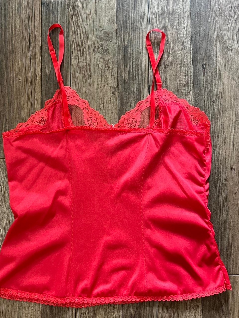 Red Lace Trim Satin Cami Top